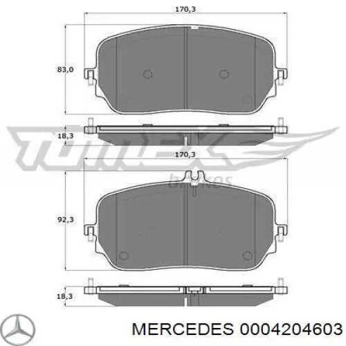 Klocki hamulcowe przednie tarczowe Mercedes 0004204603 cena, od 97,80 USD