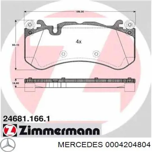 Klocki hamulcowe przednie tarczowe Mercedes 0004204804 cena, od 68,28 USD