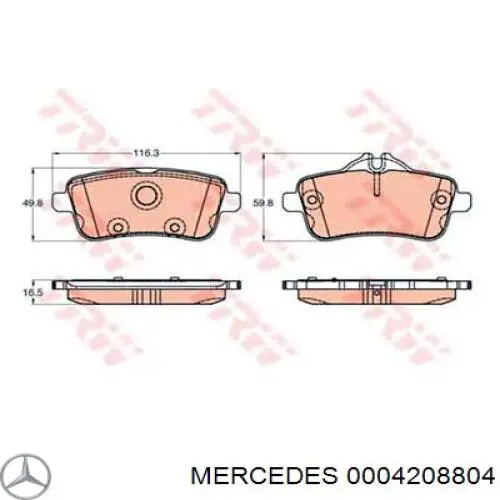 0004208804 Mercedes Klocki hamulcowe przednie tarczowe