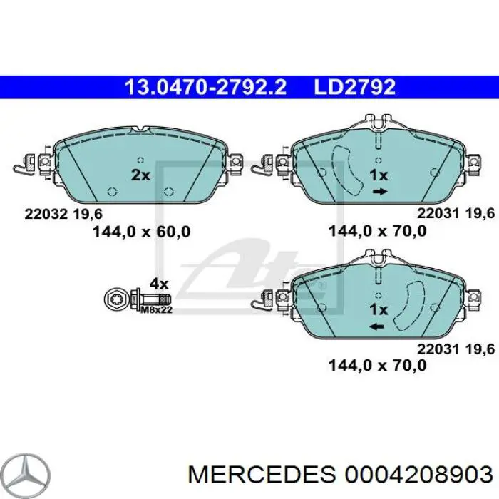 Klocki hamulcowe przednie tarczowe Mercedes 0004208903 cena, od 30,62 USD