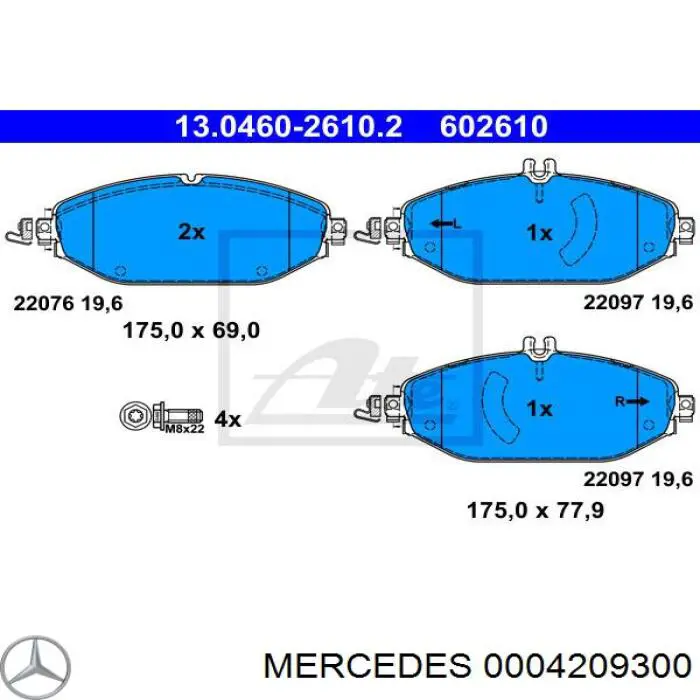 Klocki hamulcowe przednie tarczowe Mercedes 0004209300 cena, od 41,09 USD