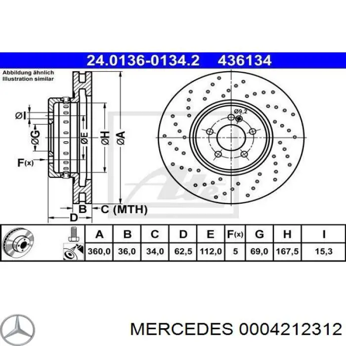 0004212312 Mercedes tarcza hamulcowa przednia