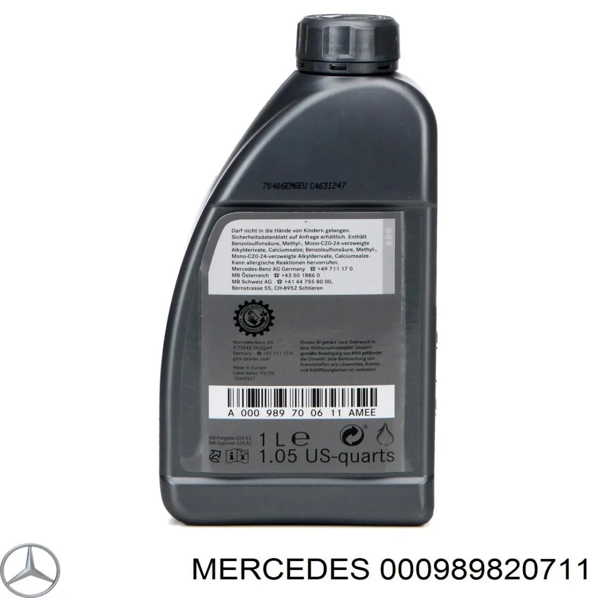 Olej do silnika Mercedes 000989820711 cena, od 17,82 USD