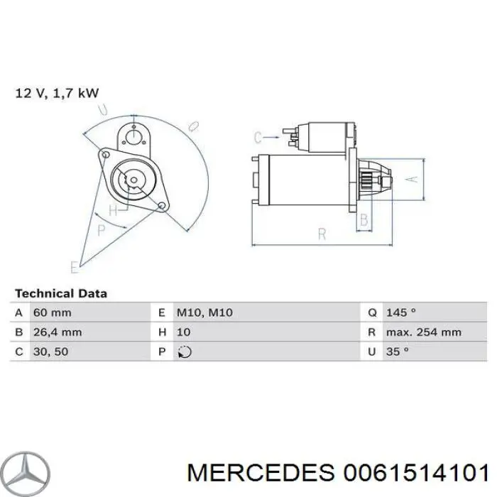 Rozrusznik Mercedes 0061514101 cena, od 129,28 USD
