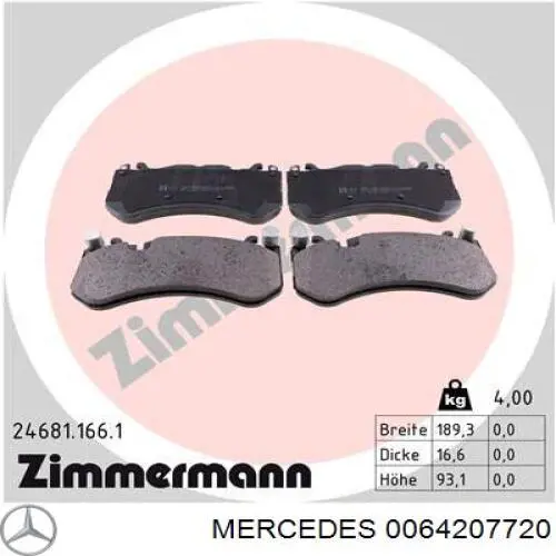 Do koszyka A0084204120 Mercedes Klocki hamulcowe przednie tarczowe