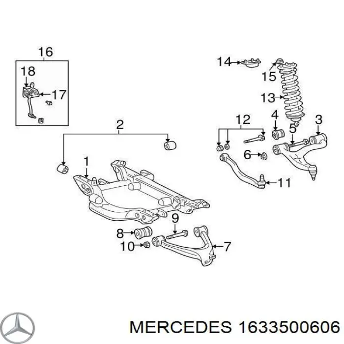 Do koszyka 1633500606 Mercedes Śruba regulacji tylnego wahacza (dla zbieżności), wewnętrzny
