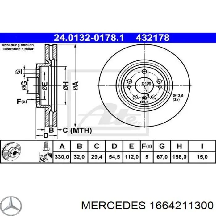 1664211300 Mercedes Tarcza hamulcowa przednia