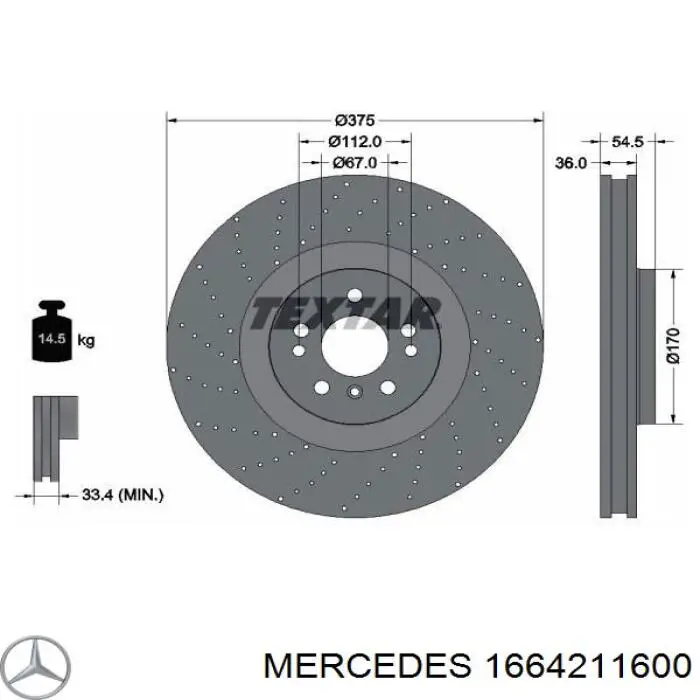 1664211600 Mercedes Tarcza hamulcowa przednia