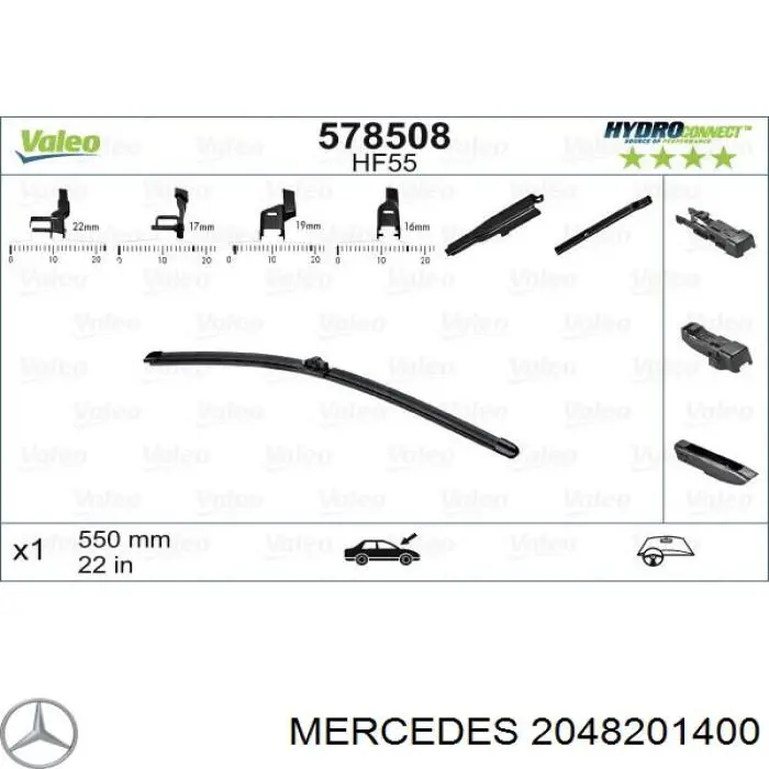 Do koszyka 2048201400 Mercedes Pióro wycieraczki szyby przedniej, zestaw (2 szt.)