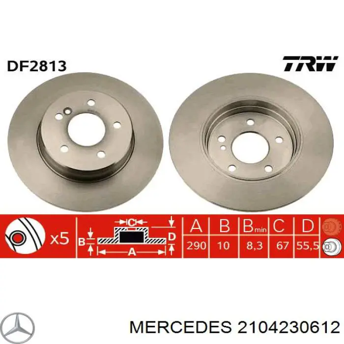 2104230612 Mercedes Tarcza hamulcowa tylna