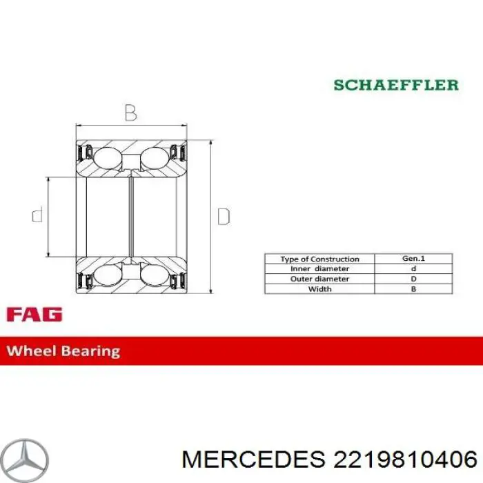 Łożysko piasty przedniej Mercedes 2219810406 cena, od 48,97 USD