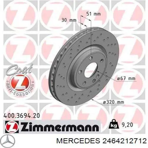 Tarcza hamulcowa przednia Mercedes 2464212712 cena, od 71,41 USD