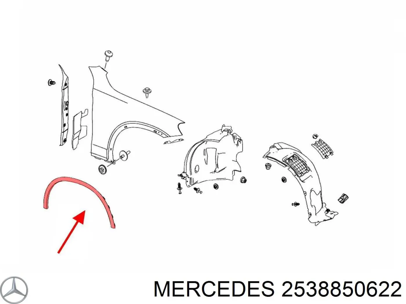 Poszerzenie (nakładka) reperaturki błotnika przedniego prawy Mercedes 2538850622 cena, od 43,66 USD