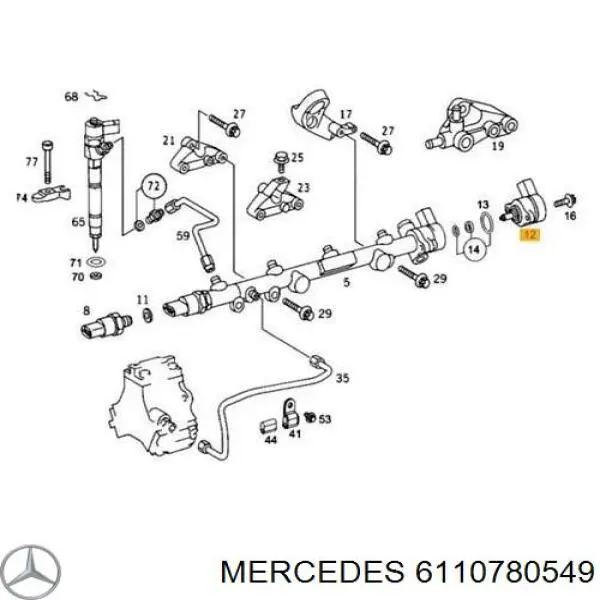 Regulator ciśnienia paliwa w listwie paliwowej Mercedes 6110780549