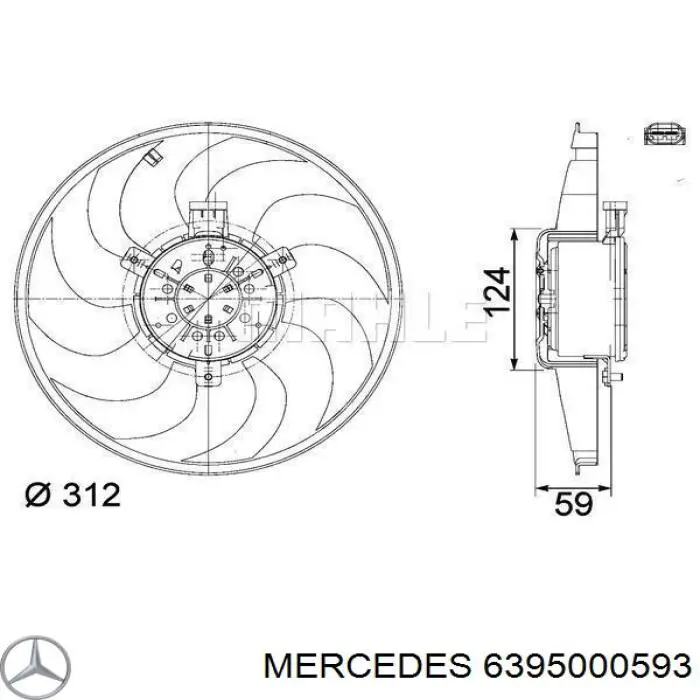 6395000593 Mercedes Wentylator elektryczny układu chłodzenia kompletny (silnik+wirnik)