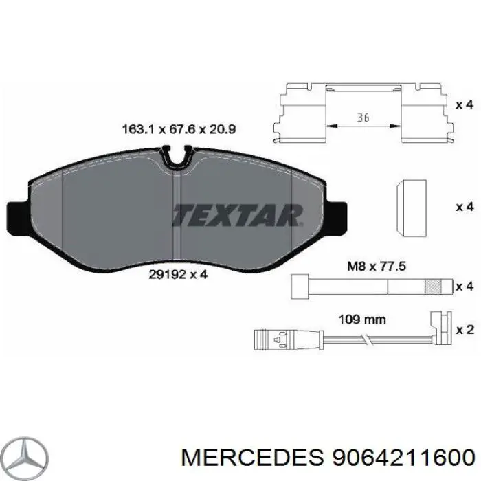 Klocki hamulcowe przednie tarczowe Mercedes 9064211600 cena, od 26,97 USD
