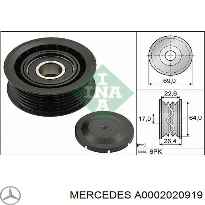 Do koszyka A0002020919 Mercedes Rolka prowadząca, kierunkowa paska napędowego
