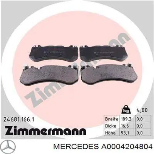 Klocki hamulcowe przednie tarczowe Mercedes A0004204804 cena, od 205,69 USD