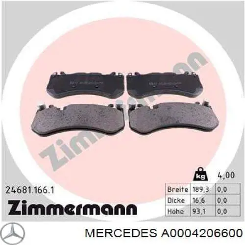 A0004206600 Mercedes klocki hamulcowe przednie tarczowe