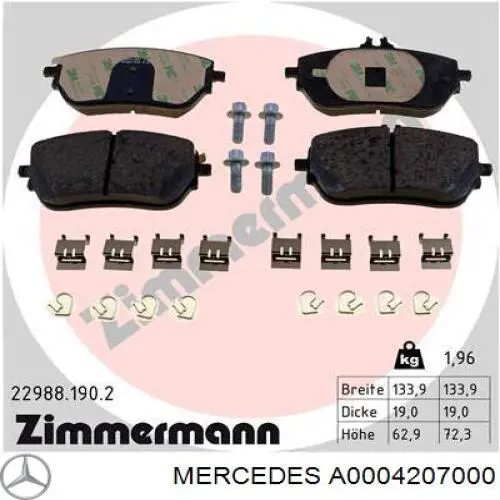 Klocki hamulcowe przednie tarczowe Mercedes A0004207000 cena, od 26,64 USD