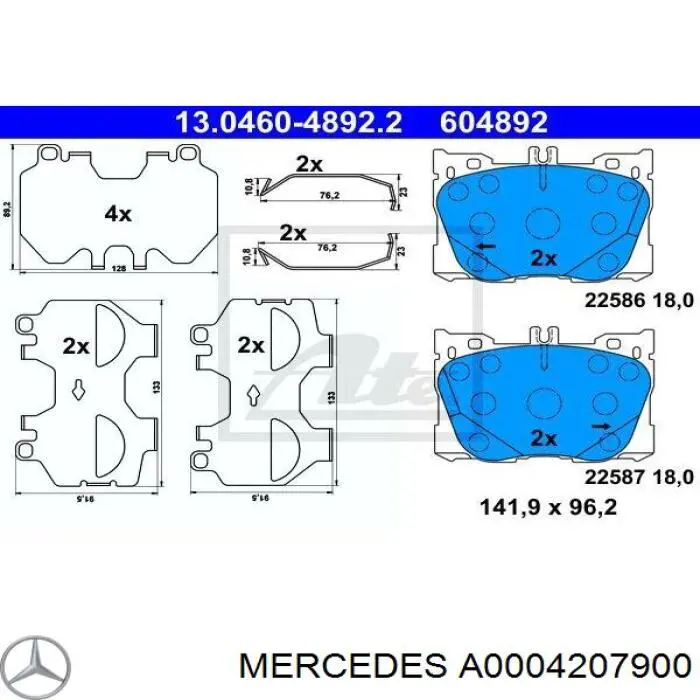 Klocki hamulcowe przednie tarczowe Mercedes A0004207900 cena, od 49,86 USD