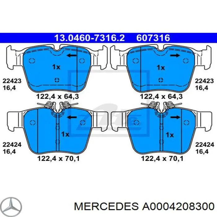 Okładziny (klocki) do hamulców tarczowych tylne Mercedes A0004208300 cena, od 26,36 USD