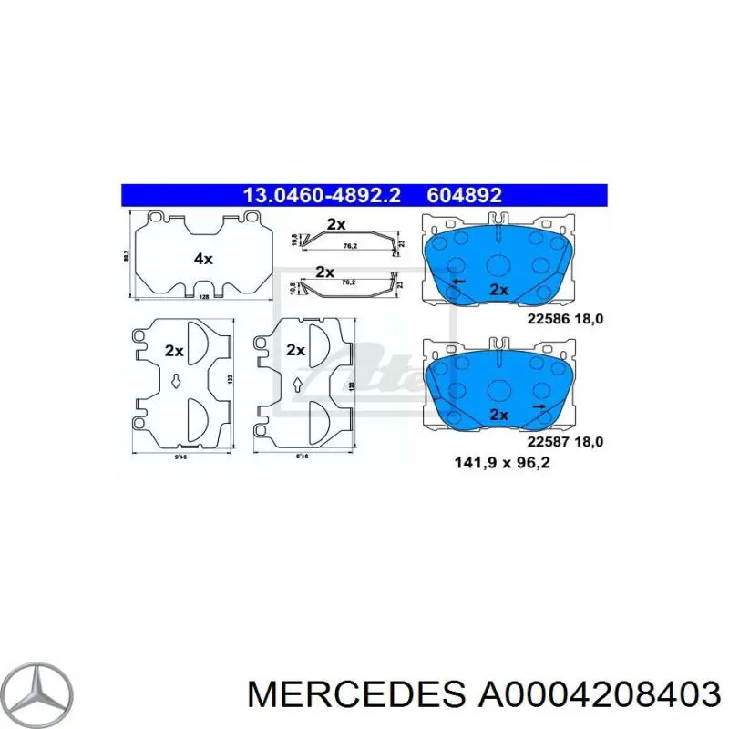 A0004208403 Mercedes klocki hamulcowe przednie tarczowe