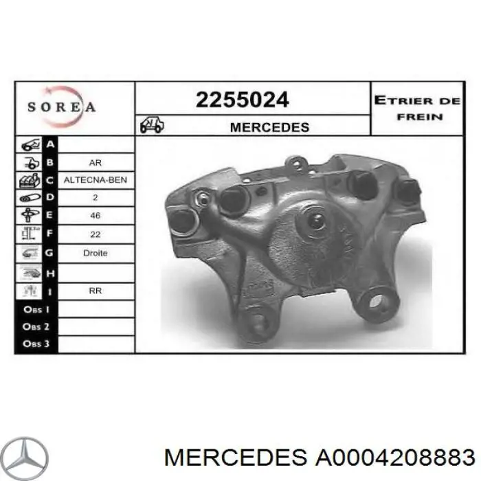 Do koszyka A001420408364 Mercedes Zacisk hamulcowy tylny prawy