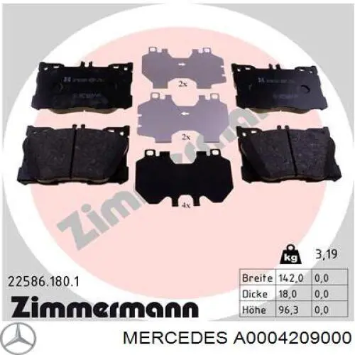 A0004209000 Mercedes Klocki hamulcowe przednie tarczowe