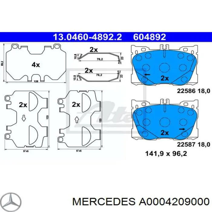Klocki hamulcowe przednie tarczowe Mercedes A0004209000 cena, od 30,72 USD