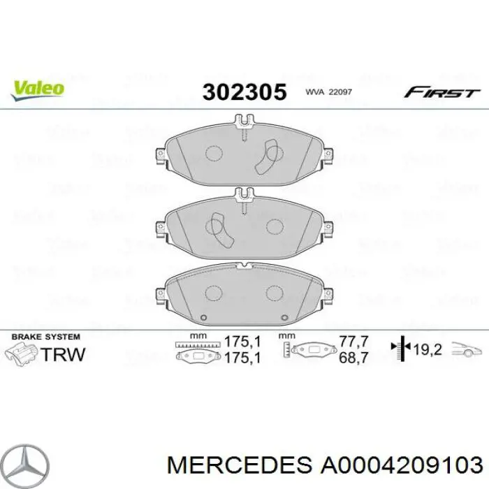 Klocki hamulcowe przednie tarczowe Mercedes A0004209103 cena, od 49,94 USD