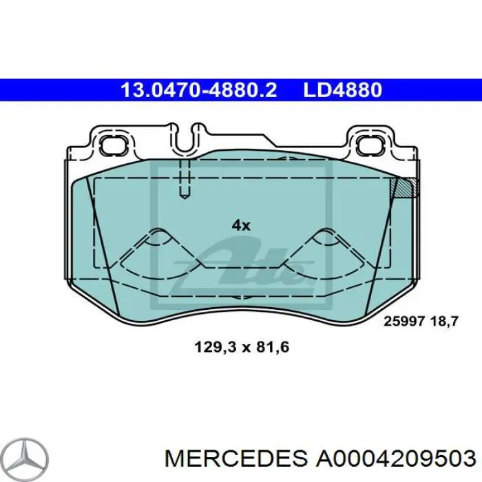 A0004209503 Mercedes Klocki hamulcowe przednie tarczowe