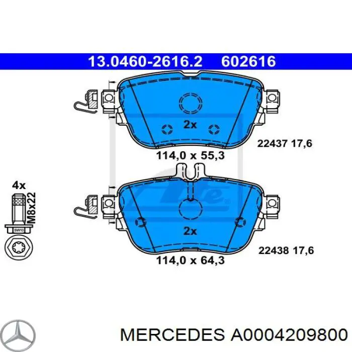 Okładziny (klocki) do hamulców tarczowych tylne Mercedes A0004209800 cena, od 38,88 USD
