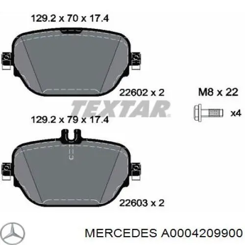 A0004209900 Mercedes Okładziny (klocki) do hamulców tarczowych tylne