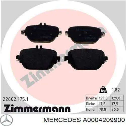 Okładziny (klocki) do hamulców tarczowych tylne Mercedes A0004209900 cena, od 65,47 USD