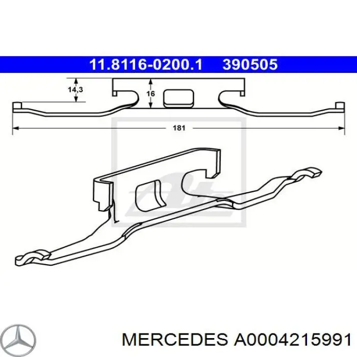A0004215991 Mercedes Zestaw sprężynek do mocowania klocków tarczowych przednich