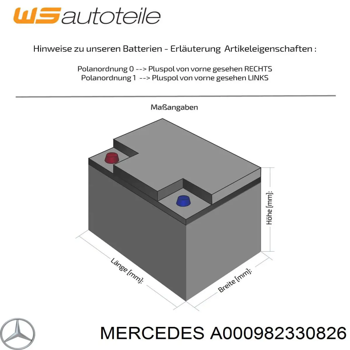 Do koszyka A000982330826 Mercedes Bateria (akumulator)