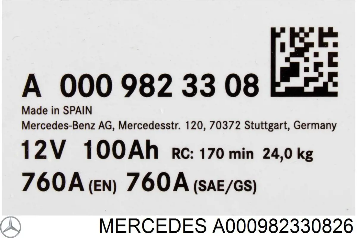 Bateria (akumulator) A000982330826 Mercedes