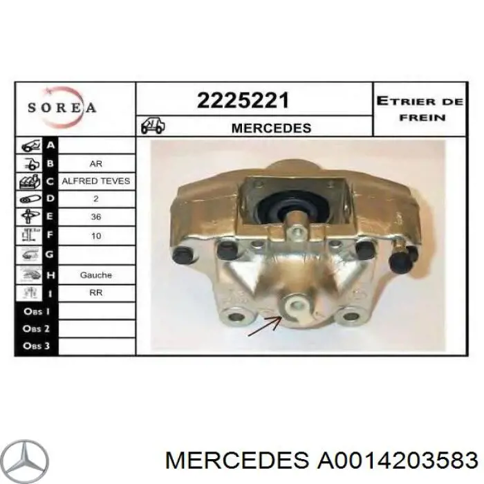 A0014203583 Mercedes Zacisk hamulcowy tylny lewy