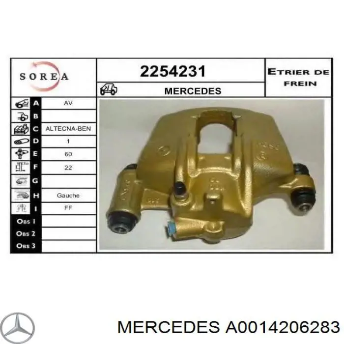 Do koszyka A0014206283 Mercedes Zacisk hamulcowy przedni prawy