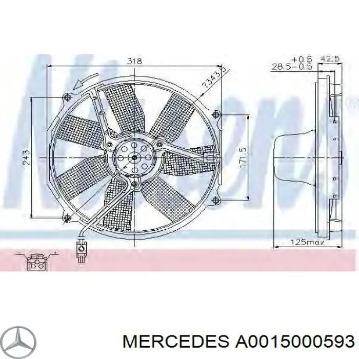 A0015000593 Mercedes wentylator elektryczny układu chłodzenia kompletny (silnik+wirnik)