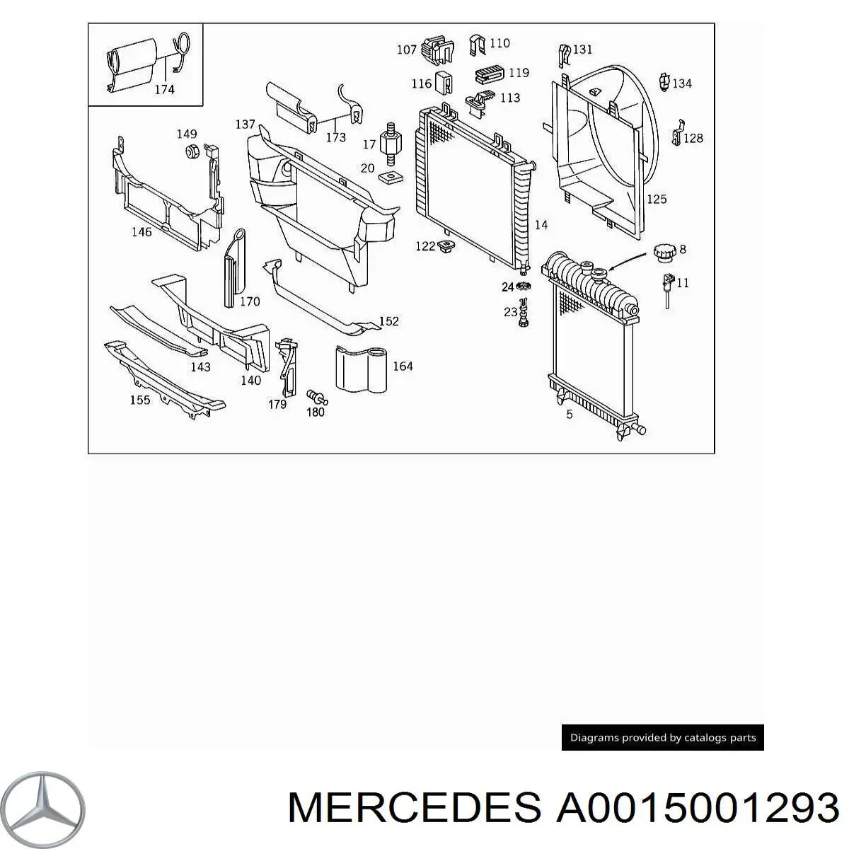 Do koszyka A0015001293 Mercedes Wentylator elektryczny układu chłodzenia, kompletny (silnik+wirnik) lewy