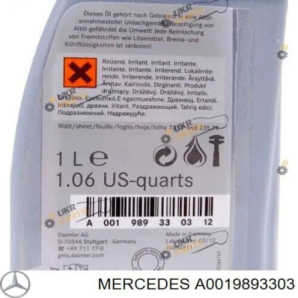 Do koszyka A0019893303 Mercedes Olej przekładniowy