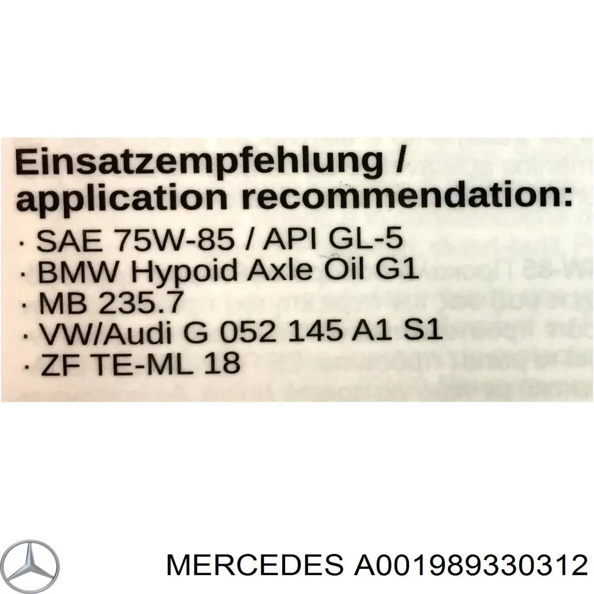 Olej przekładniowy A001989330312 Mercedes