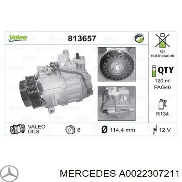 Sprężarka klimatyzacji Mercedes A0022307211 cena, od 282,63 USD