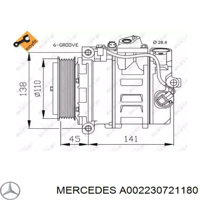 Sprężarka klimatyzacji Mercedes A002230721180 cena, od 280,92 USD