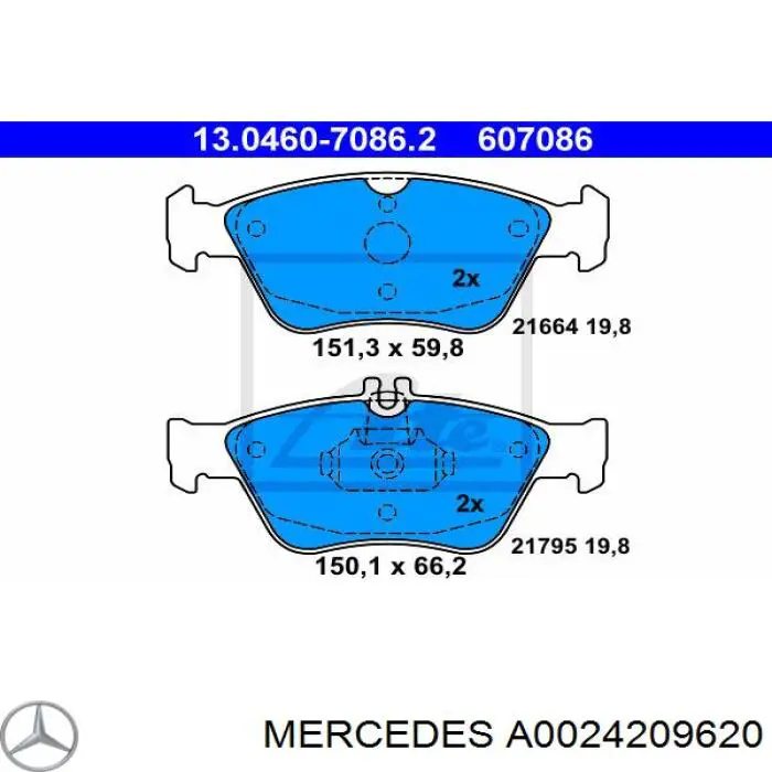 Klocki hamulcowe przednie tarczowe Mercedes A0024209620 cena, od 27,10 USD
