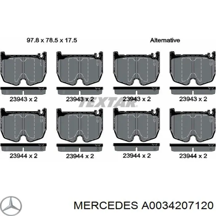 Klocki hamulcowe przednie tarczowe Mercedes A0034207120 cena, od 55,36 USD