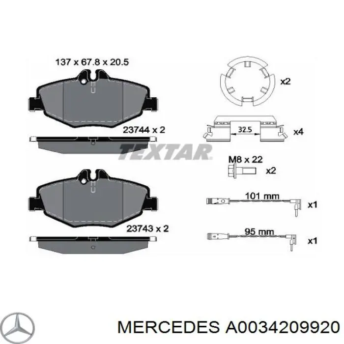 A0034209920 Mercedes Klocki hamulcowe przednie tarczowe