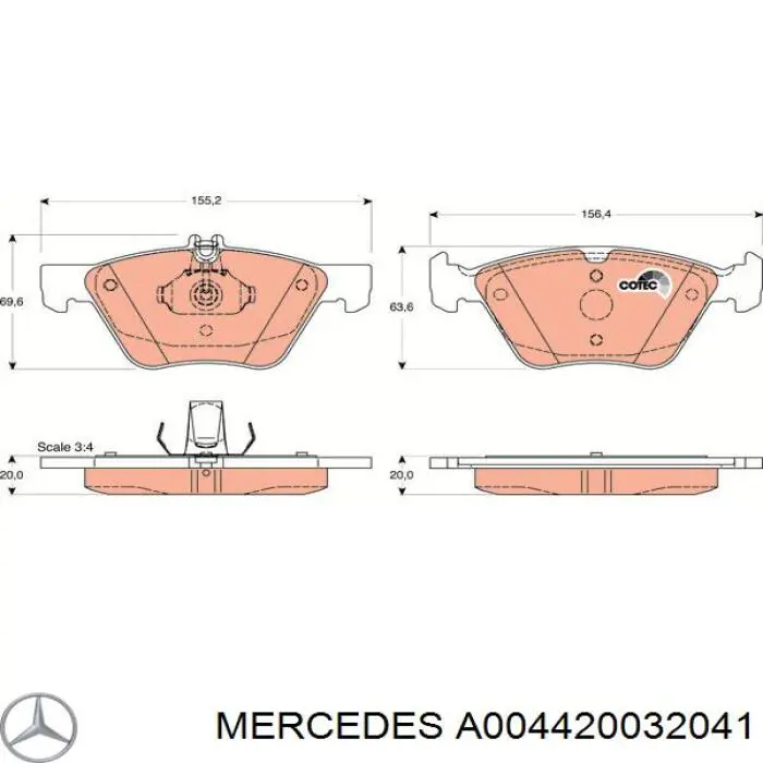 A004420032041 Mercedes klocki hamulcowe przednie tarczowe